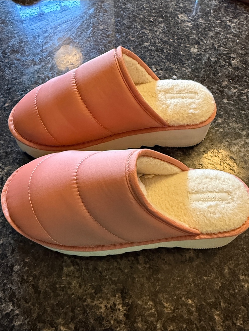 Maeve Pink Quilted Mule Platform Slippers with Faux-Fur Lining
